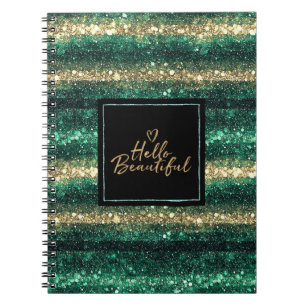 Mädchenhaft Mint Gold Glitter Schwarz Hallo Schönh Notizblock