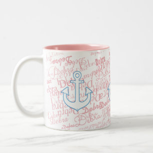 mädchenhaft, nautisch & mit rosa individuelle Name Zweifarbige Tasse