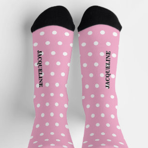 Mädchenhaft Pastell Rosa Weiße Punkte Name Socken