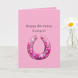 Mädchenhaft Rosa Cowgirl-Unechter Juwel-Hufeisen Karte