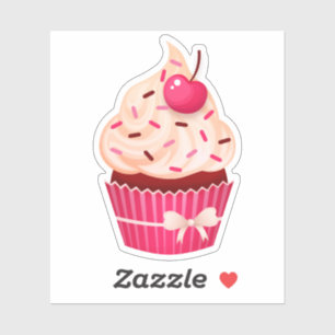 Mädchenhaft rosa Cupcake mit Streuseln und Kirsche Aufkleber