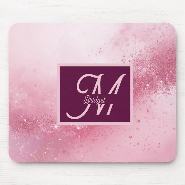 Mädchenhaft rosa feminine abstrakte Marmor-Funkels Mousepad (Vorne)