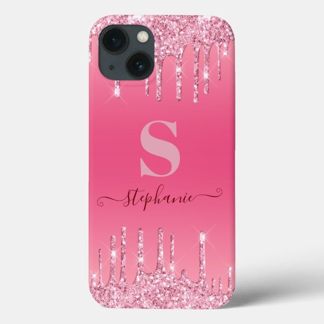 Mädchenhaft rosa funkelnde Glitter-Monogramm Case-Mate iPhone Hülle (Rückseite)