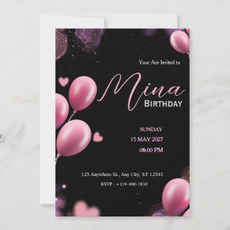 mädchenhaft rosa glitzer süß Geburtstag schwarz Einladung