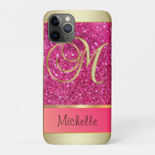Mädchenhaft rosa glitzernde goldene Monogrammbuchs Case-Mate iPhone Hülle