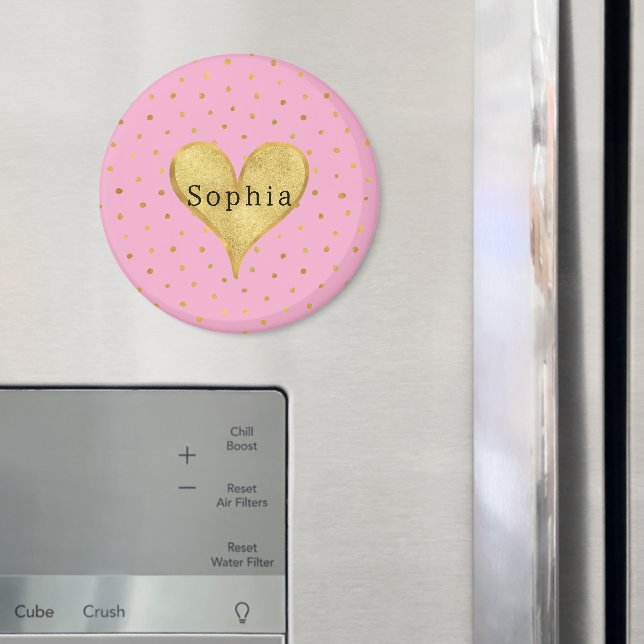 Mädchenhaft Rosa Gold Punkte Herz  Magnet (In Situ (Kühlschrank))