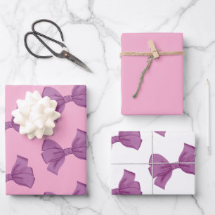 Mädchenhaft Rosa Lila Schleife Geburtstag Geschenkpapier Set