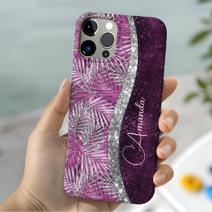 Mädchenhaft rosa lila silberner Glitter Blätter Mo Case-Mate iPhone Hülle
