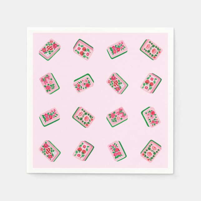 Mädchenhaft rosa Mahjong-Blumenkacheln Serviette (Vorderseite)