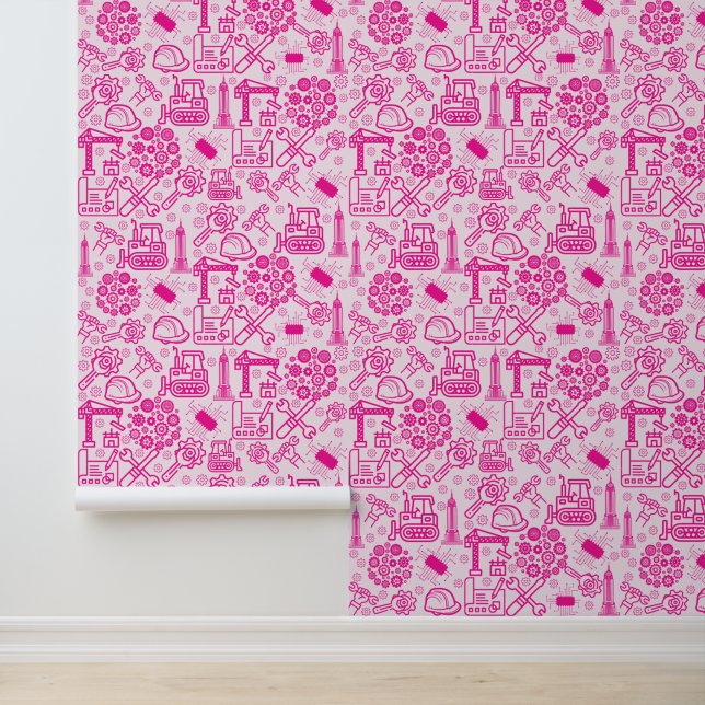 mädchenhaft rosa moderner Architectural Blueprint  Tapete (Anwendung)
