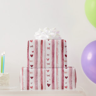 Mädchenhaft Rosa Rotes Weißes Herz Schleifen Strei Geschenkpapier