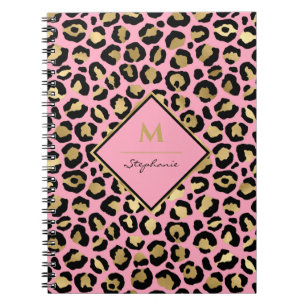 Mädchenhaft Rosa Schwarz & Gold Leopardenprint Mon Notizblock