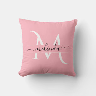 Mädchenhaft Rosa Schwarzes Monogramm Kalligrafie N Kissen