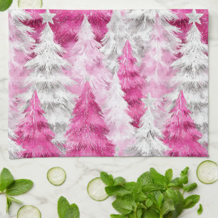 Mädchenhaft Rosa Silber Glamour Weihnachtsbäume St Geschirrtuch