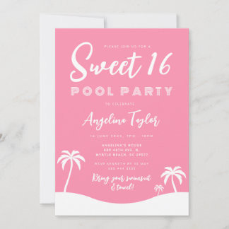 Mädchenhaft Rosa Sommer Poolparty Sweet 16 Einladung