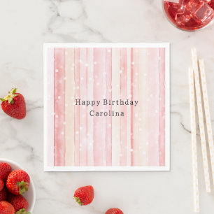 Mädchenhaft Rosa Streifen Weiße Punkte Geburtstag Serviette