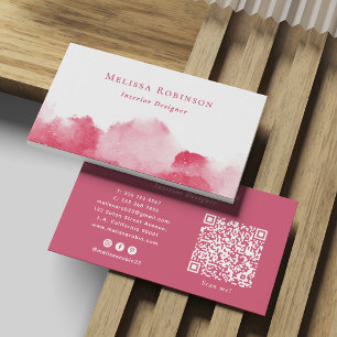 Mädchenhaft Rosa & Weiß Abstrakt Wasserfarbe QR Co Visitenkarte