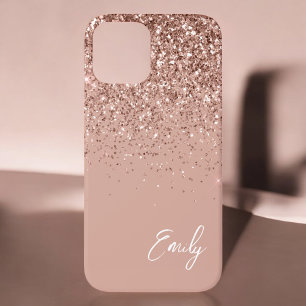 Mädchenhaft roségoldener Glitter Monogramm-Etuis Case-Mate iPhone Hülle