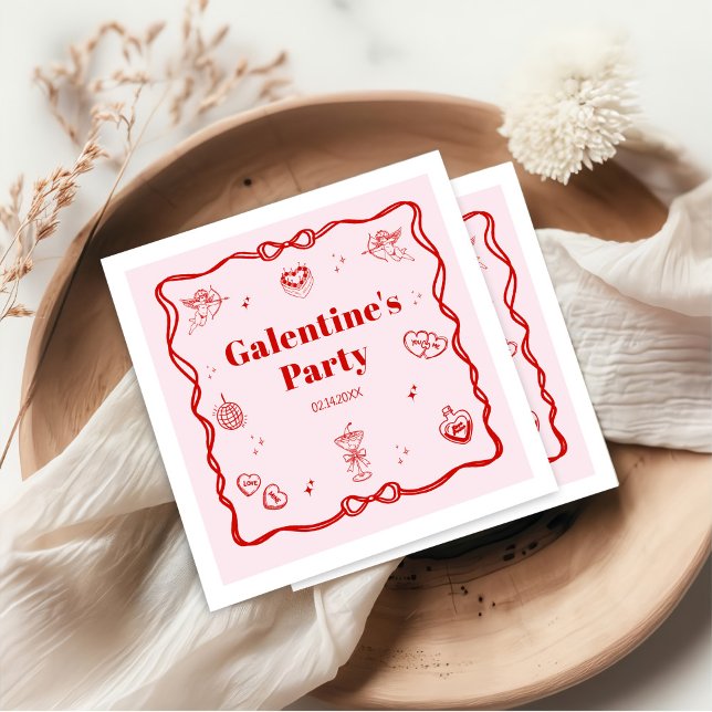Mädchenhaft rote Koketten-Galentin-Party Serviette (Von Creator hochgeladen)