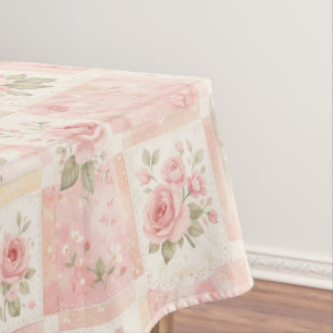Mädchenhaft-rustikale rosa Quilt-Floral-Patchwork- Tischdecke