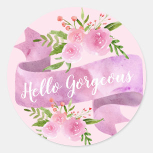Mädchenhaft Schick Chic Florales Rosa Hallo Schönh Runder Aufkleber