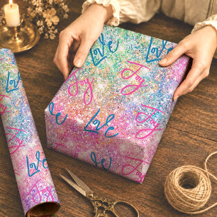 Mädchenhaft schillernde Regenbogen Glitter Einhorn Geschenkpapier