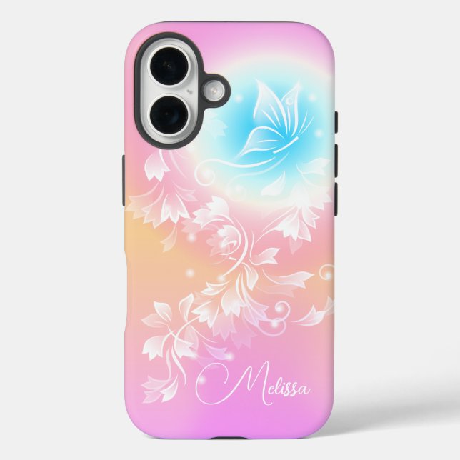 Mädchenhaft süße rosa florale Fantasy-Monogramm Case-Mate iPhone Hülle (Rückseite)