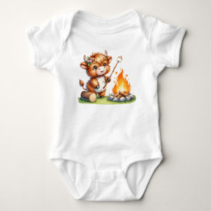 Mädchenhaft süßer Highland-Kuh-S'mores-Camping Baby Strampler