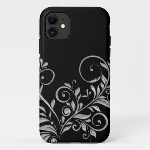 Mädchenhaft verzierte schwarze silberne florale Sc iPhone 11 Hülle