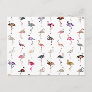Mädchenhaft Whimsical Retro Florales Flamingos Mus Postkarte
