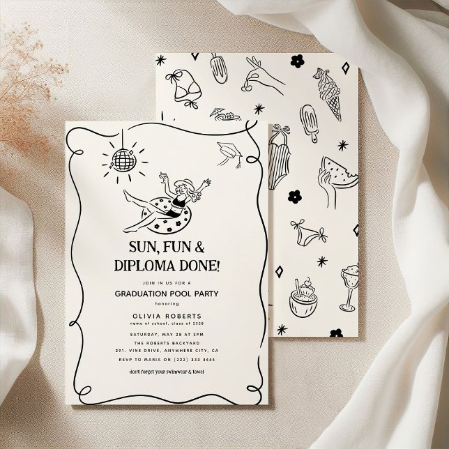 Mädchenhafte Abschluss-Poolparty Einladung (Von Creator hochgeladen)