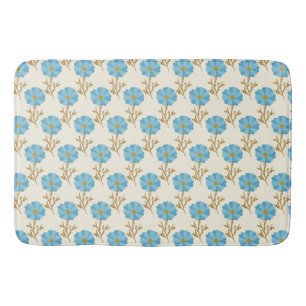 Mädchenhafte blaue Blumen Creme Badematte