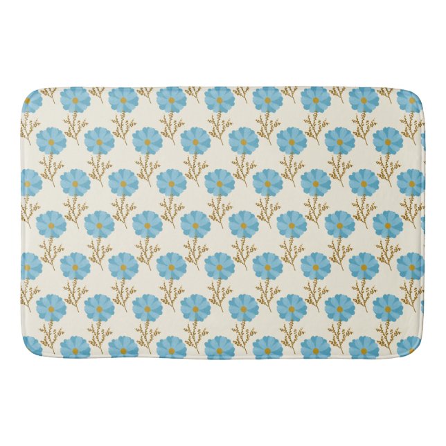 Mädchenhafte blaue Blumen Creme Badematte (Vorderseite)