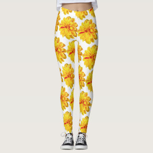 Mädchenhafte gelbe Dahlienblumen auf weißem Hinter Leggings