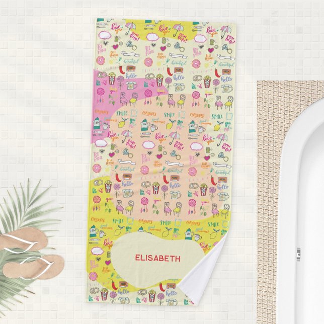 Mädchenhafte Kawaii-Doodle-Pastell-Blobs  Badehandtuch (Pastel Pink Kawaii Girly Doodle Bath Towel ©Susanne Sachers - Sunny Wanderlust 🌞✈️)