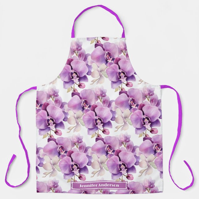 Mädchenhafte lila Orchideen-Blumen Schürze (Vorderseite)