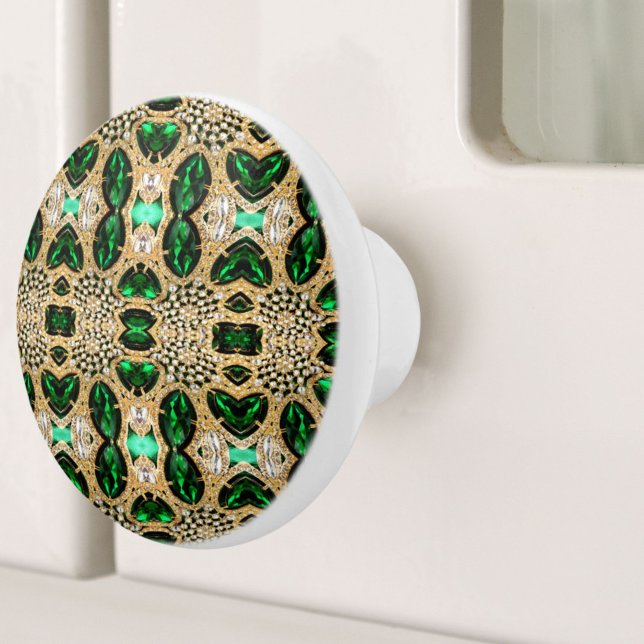 mädchenhafte Modekunst Deko Keramikknauf (girly chic fashion art deco gold emerald green ceramic knob)