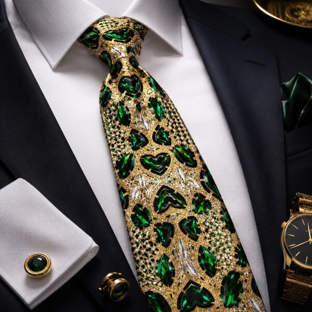 mädchenhafte Modekunst Deko Krawatte (girly chic fashion art deco gold emerald green neck tie)