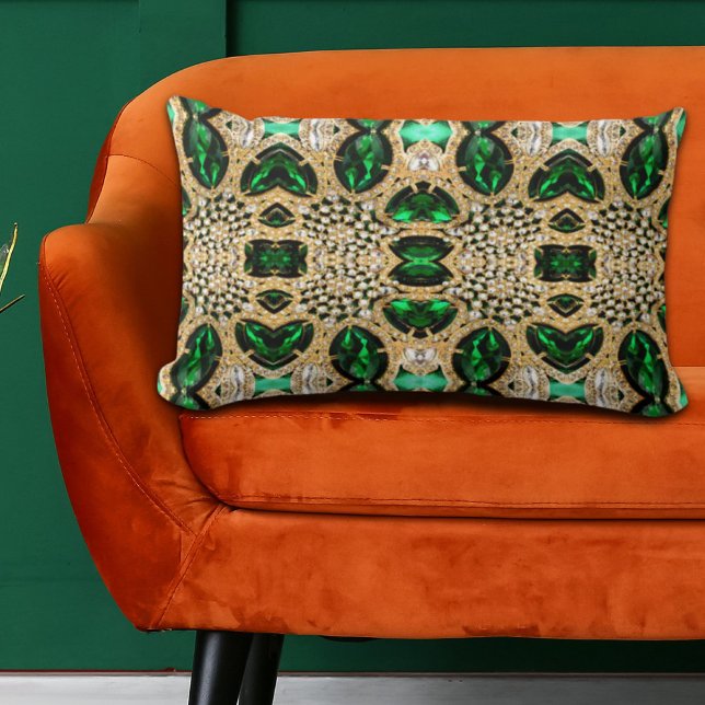 mädchenhafte Modekunst Deko Lendenkissen (girly chic fashion art deco gold emerald green lumbar pillow)