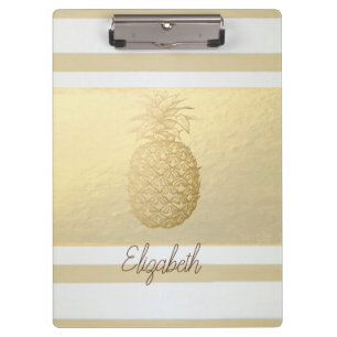 Mädchenhafte moderne Goldstreifen, Goldene Ananas Klemmbrett