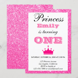 Mädchenhafte Prinzessin Hot Pink Glitter Erste Geb Einladung