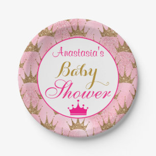Mädchenhafte Prinzessin Hot Pink & Gold Glitter Ba Pappteller