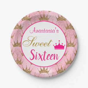 Mädchenhafte Prinzessin Hot Pink Gold Glitter Swee Pappteller