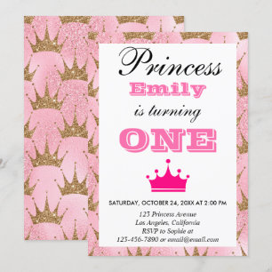 Mädchenhafte Prinzessin Pink & Gold Glitter Erste Einladung