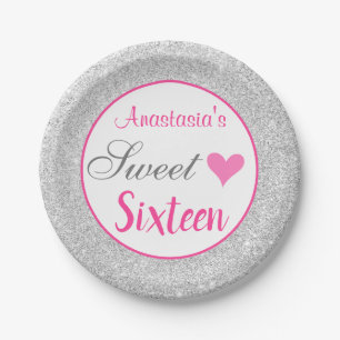 Mädchenhafte Prinzessin Pink & Silber Glitter Swee Pappteller