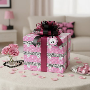 Mädchenhafte Punkte und Tierprint-Monogramm Geschenkpapier