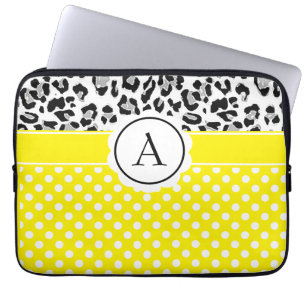 Mädchenhafte Punkte und Tierprint-Monogramm-Laptop Laptopschutzhülle