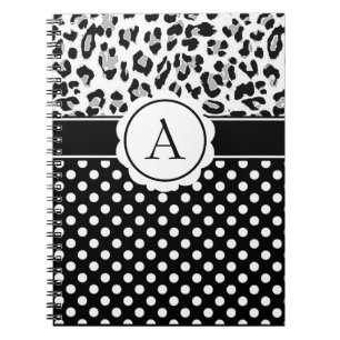 Mädchenhafte Punkte und Tierprint-Monogramm-Notizb Notizblock