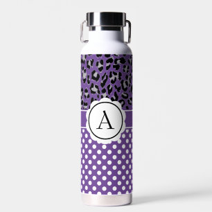 Mädchenhafte Punkte und Tierprint-Monogramm Trinkflasche