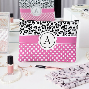 Mädchenhafte Punkte und Tierprint-Monogramm Zubehörtasche